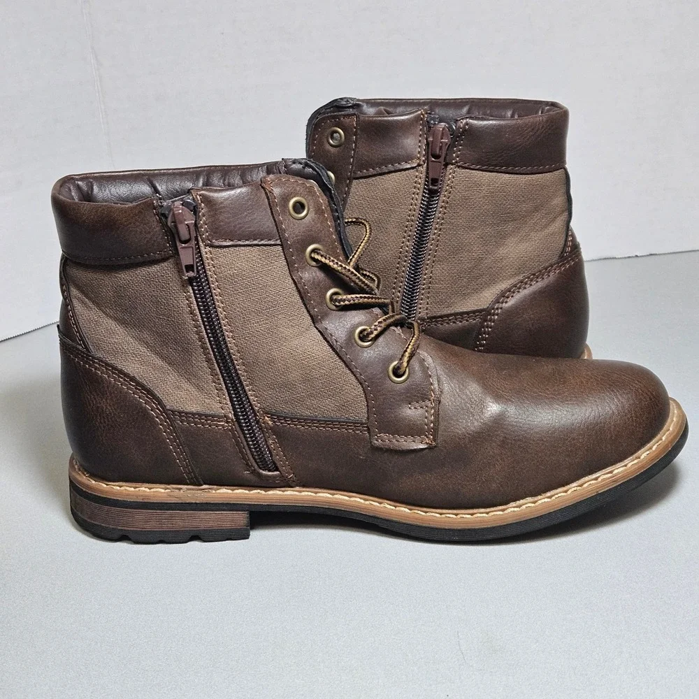 Steve Madden Brown Lace Up Combat Ankle Boot Side Zip Utility Kids 5 Women 6.5-7